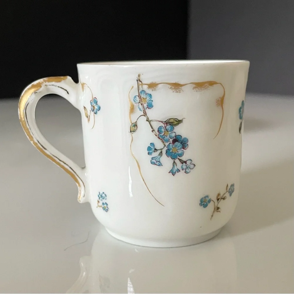 Espresso Demitasse Cup & Saucer - Blue Flowers with Gold - Haviland Limoges
